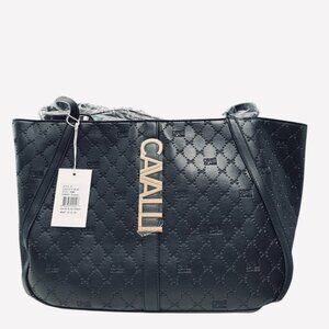 Cavalli Class Tote Bag Black Monogram Shoulder Handbag Women NWT